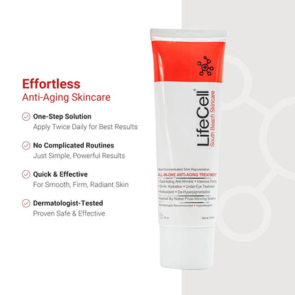 LifeCell All-In-One Anti-Aging Cream – Wrinkles, Fine Lines, Dark Circles & Sun Damage with Retinol, Vitamin C, DMAE & Hyaluronic Acid (2.54 oz, Fragrance-Free)