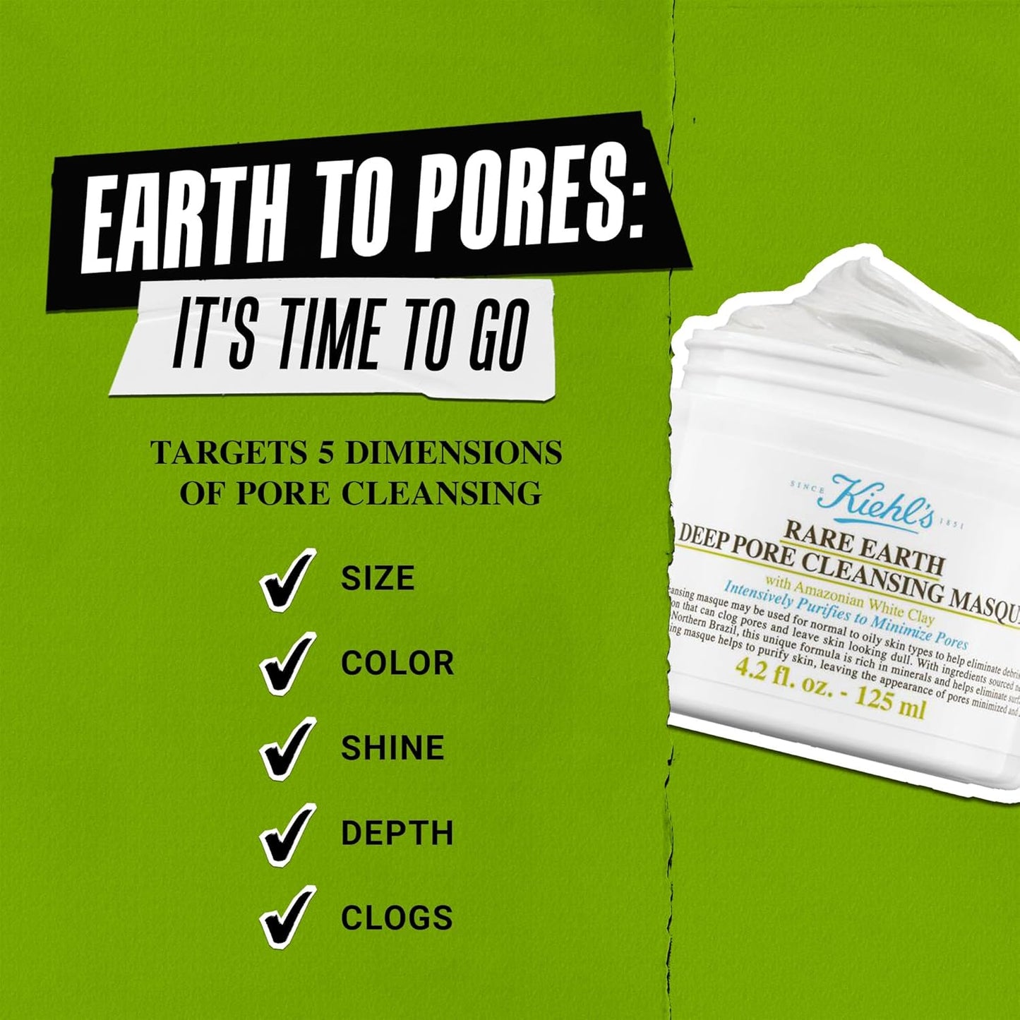 Kiehl’s Rare Earth Deep Pore Cleansing Mask – Oil-Minimizing, Detoxifying Face Mask with Amazonian White Clay & Aloe Vera