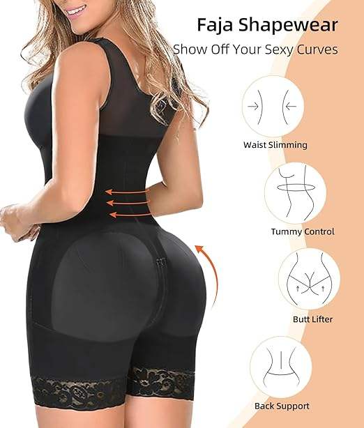 Women’s Full Body Fajas – Colombian Tummy Control Shaper with Butt Lift & Zipper Access