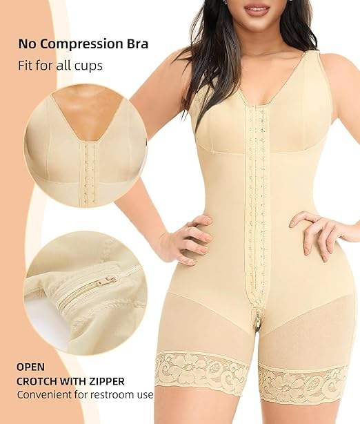 Women’s Full Body Fajas – Colombian Tummy Control Shaper with Butt Lift & Zipper Access